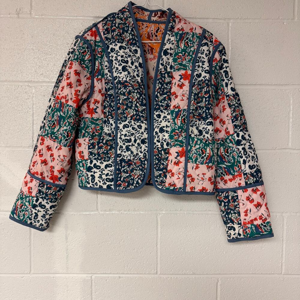 Women’s Reversible Quilted Patchwork Floral Jacket Boho Open  Cottagecore